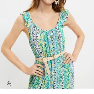 Loft Floral Ruffle Strap Midi Dress Sz Medium Allure Azul